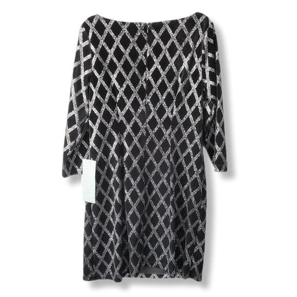 JH Evening Black Velvet Silver Glitter Mini Dress 14 Cocktail Cruise Party Event - Picture 4 of 11